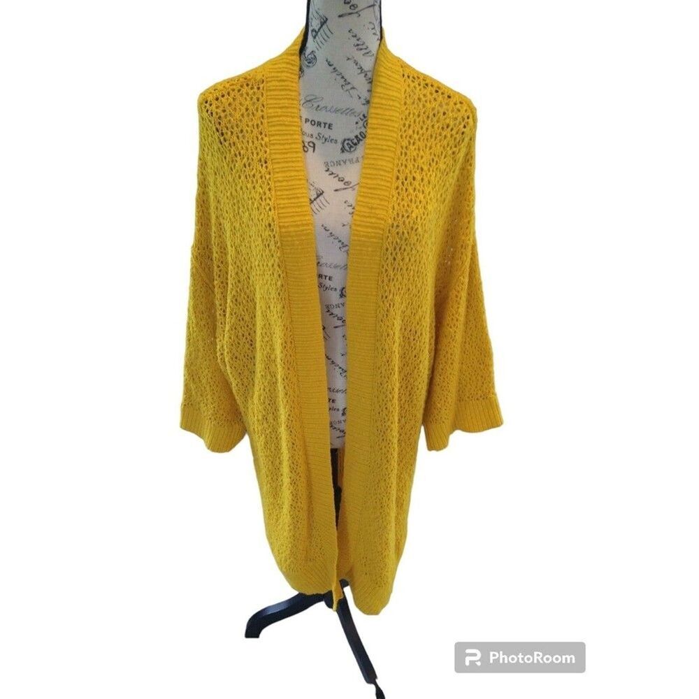 Torrid open Knit sweater Cardigan Sz 2 midi mustard color boho cottage core
